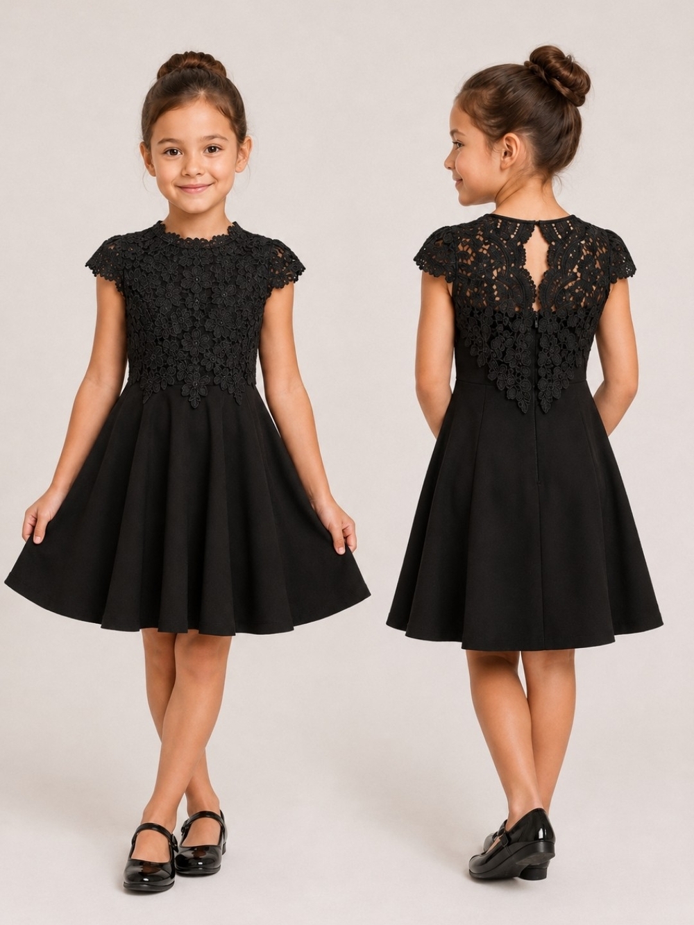 Girls' Black Lace Bodice Party Dress